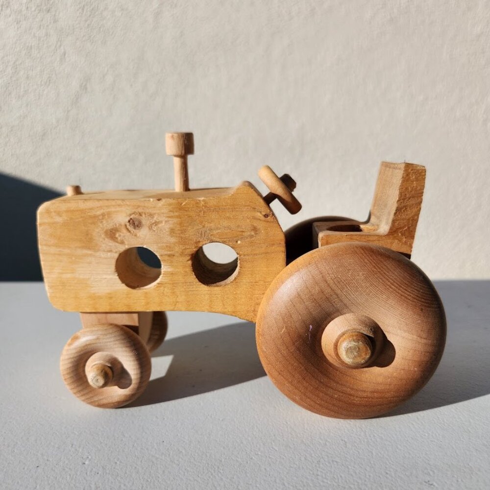 Handmade Vintage Toy Tractor Hand Crafted car push Decor Montessori Waldorf Minn
